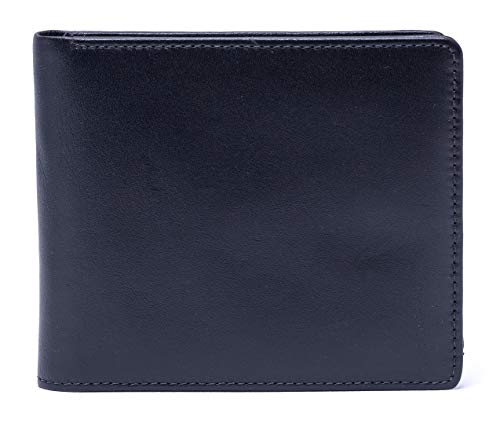 Menâ€™s Top Grain Natural Leather RFID Bi-fold Wallet Black