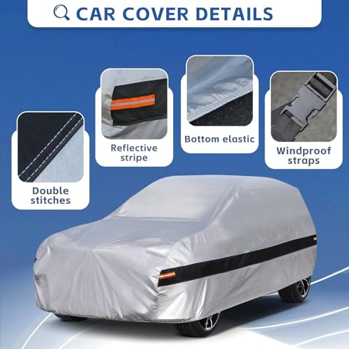 Holthly 10 Layers Car Cover for Fiat 500/Abarth 500 595 (2010-2025), 100% Waterproof Car Cover, Outdoor Car Cover, Waterproof, UV Protection, Windproof, Dustproof