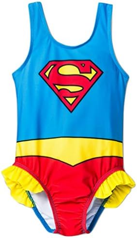 Little Girls One Piece Super Hero Ruffle Swimsuit in Sizes 2T to 5T
