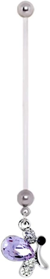 Covet Jewelry BioFlex Enchanting Purple Butterfly Dangle Pregnancy Navel Ring