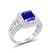 Blue Sapphire CZ Size-7 Art Deco Ring Princess Cut Halo Cluster Round CZ Accent Split Shank Vintage Style Bridal Statement Wedding Engagement Rings For Women 925 Sterling Silver Gifts For Her