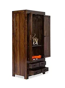 SS WOOD FURNITURE Wood Multipurpose Storage Wooden Almirah Cabinet Wardrobe with 4 Drawers & Double Doors