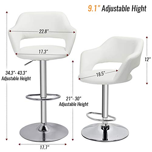 DICTAC Adjustable Bar Stool with armrests Breakfast Barstool PU Leather Bar Chairs Swivel Bar
