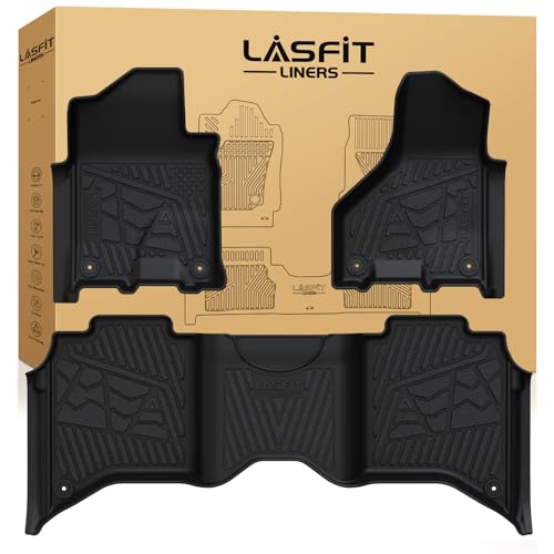 LASFIT Floor Mats for 2019-2026 2025 Ram 2500/3500 Crew Cab Bucket Seat for Carpet & Vinyl Floor (NOT fit Model with PTO Kit), All Weather TPE Custom Fit Car Mats Floor Liners 1st & 2nd Row, Black