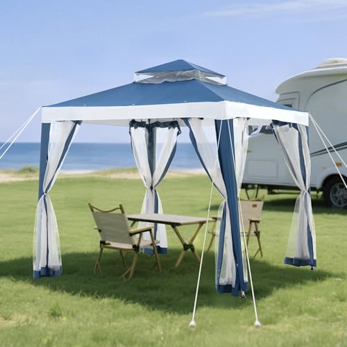 Sunjoy 8 x 8 ft. Soft Top Gazebo, Outdoor Patio Backyard Modern 2-Tier Steel Fr…