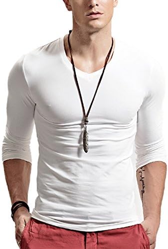 JoJo Home Men's Casual Basic Fashion T Shirt, Athletic Shirt Long Sleeve V Neck O Neck Tee (White, XXXL)