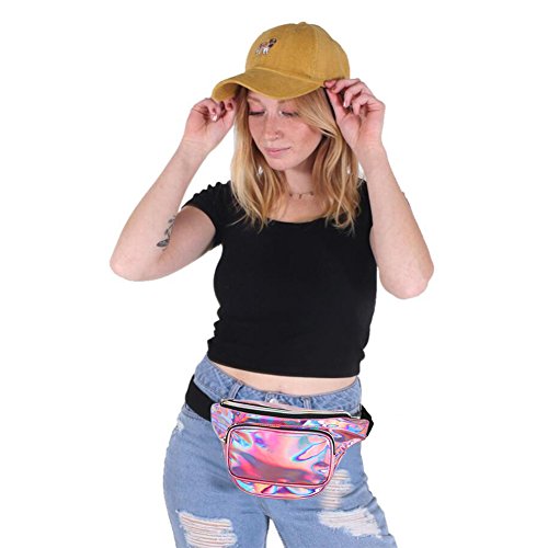 MUM'S MEMORY Metallic Hologram Fanny Pack – Outdoor Sport Waist Pack for Running, Hiking, Traveling for Women and Men (Pink) - Thumbnail 6