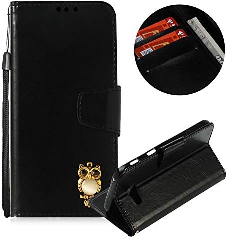 Soft PU Leather Wallet Case for Samsung Galaxy A5 2017,Flip Stand Case for Samsung Galaxy A5 2017,Moiky Classic Retro Black 3D Owl Design Solid Color Purse Folio Magnetic Cover with Wrist Strap