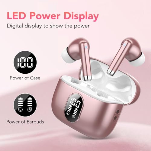 QXQ New Bluetooth Headphones, Wireless Bluetooth 5.4 HiFi Stereo Headphones with 4 ENC Mic, 40H Wireless Bluetooth Headset with Screen, Wireless Earphones for Android iOS, Pure Pink