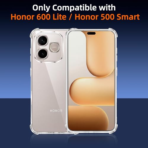 Vauki Clear Cover for Honor 600 Lite 5G with 2 Pieces Tempered Glass Film, Transparent Shockproof Case with TPU Bumper, Soft Thin Anti Yellowing Case