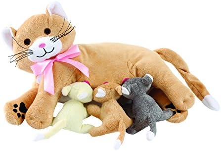 4 Piece Plush Momma Cat With Meowing Kittens