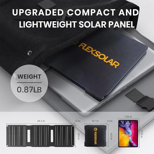 FlexSolar 20W Solar Panel Charger Portable Foldable Fast Charging QC3.0 USB-A USB-C Output Small Power IP67 Waterproof Camping Backpacking Hiking Emergency for Phones Power Banks Flashlight Fans
