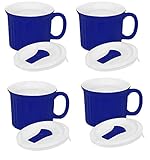 Corningware 20oz Blue Meal Mugs with Lids - 4 Pack