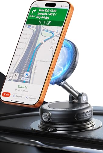 Moeila NeverFall Car Phone Mount for MagSafe, 89lbs Vacuum Suction, Strong Magnetic Dashboard & Windshield Mount, 360° Adjustable Phone Holder for iPhone & All Phones, Carbon Fiber