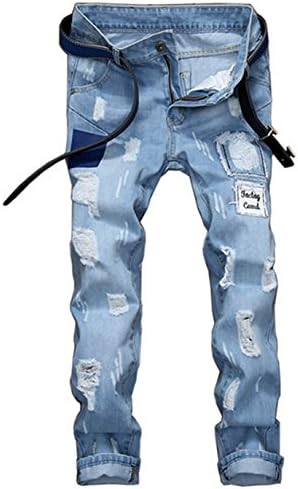 Vionr Mens Straight Slim Destroyed Denim Distressed Ripped Skinny Jeans