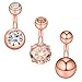Ruifan 3PCS 14G 6mm 1/4 Inch 316L Surgical Steel CZ Short Belly Earring Navel Button Rings Set - Rose Gold