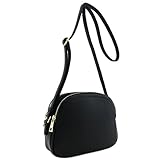 Double Zip Half Moon Crossbody Bag Black