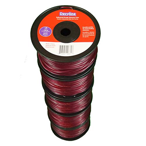 5-Lb of DavyLine Industrial Grade Trimmer Line .105 in Diameter in 5 Spools of 1-lb 223 ft Each (Total: 1115 Ft) Round-Shaped Red Color Nylon Weed Eater String
