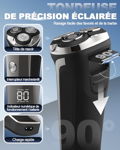 Professional Men's Electric Shaver with LCD Display, 4D Wireless Rotary Shaver