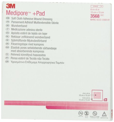 3m medipore + pad, vendaje adhesivo para heridas de tela suave 3568, vendaje 6 pulg.x 6 pulg., almohadilla 4 pulg.x 4 pulg., 25 / ctn 4 ctn / cs