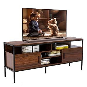 Bonzy Home Wooden TV Stand for 65 Inch TV with Mental Frame, TV Console Table with 6 Storage Shelves, Flat Screen TV…