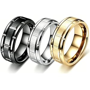 Gijes Men's 316L Stainless Steel Ring Set 8mm 3Pack Engravable | 3-Pack Set， Hypoallergenic， Rust Resistant， Custom Engravabl