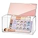 mDesign Large Plastic Cosmetic Storage Box with Decorative Hinged Lid - Organizer Container for Vanity, Countertop, or Cabinet - Holds Lipstick, Lip Gloss, Blush, Concealer, Jewelry - Clear/Rose Gold