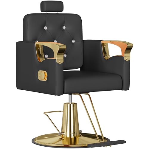 LOUVIXA Barber Chair Reclining, Salon Chairs for Hair Stylist, Height Adjustable Salon Styling Chair, Heavy Duty Barber Chairs, 360 Swivel Barbershop Chair(Matte Black-Golden-440LBS) at Amazon