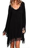 OVERMAL Women's Long Sleeve A-line Lace Stitching Trim Mini Dress (ASIA L = US 8)