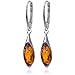 Sterling Silver Amber Marquise Earrings Necklace Set 18 inches