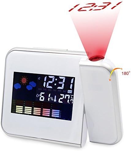 Rotating Projection Digital Alarm Clock with LED Backlight &amp; Snooze Display Temperature/Day/Date/Hygrometer/Humidity 12 Hour &amp; 24 Hours