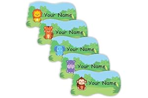 Oliver's Labels Safari Animals Theme Shoe Labels - Cute Foot Shaped Custom Name Stickers for Shoes, Waterproof & Durable, No-
