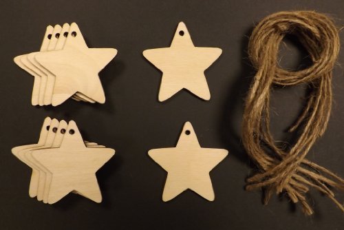 Derwent Laser Crafts Star Shaped Wooden 60mm Gift Tags/Price Tags Pack of 10 shapes