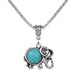 Yazilind Lovely Necklace Tibet Elephant Shape Round Rimous Turquoise Pendant Chain Jewelry Gift