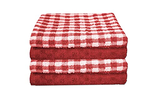 Kitchen Linens Kitchen Cloth Hand Towel Set of 4 - 100% Cotton Red Checkered Tea Towels (45 x 67cm)