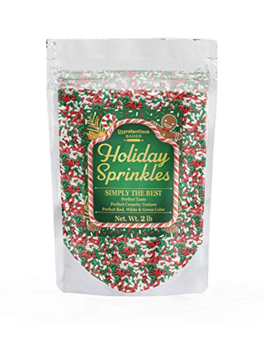 Holiday Sprinkles, 2 lbs. by Unpretentious Baker, Kosher, Gluten Free, Red, White & Green Christmas Sprinkles/Jimmies
