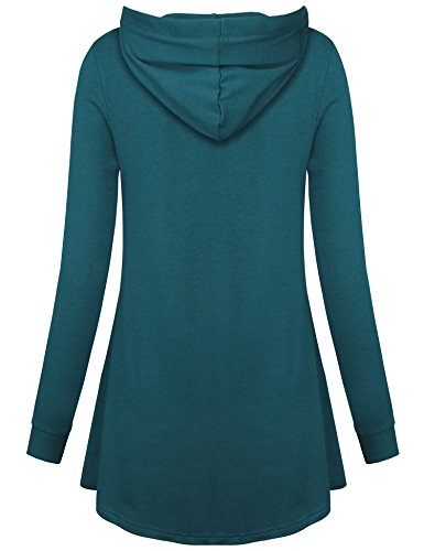 Gaharu Hoodie Dress For Women, Active V Neck Long Sleeve Pullover Ladies Casual Blouse Relaxed Fit Hooded Sweatshirts Dark Cyan,M