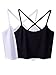 Micmall Cami Camisole Short Cross Spaghetti Strap Women's Tank Top White/Black