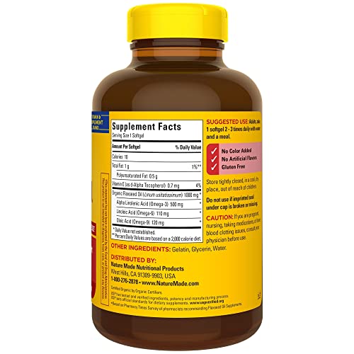 Nature Made Flaxseed Oil 1000 mg, Dietary Supplement for Heart Health