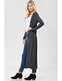 Annabelle - Cardigan de bolsillo largo con abertura lateral, tejido liso, ligero, para mujer, S-3XL