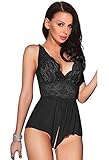 Rainlover Women's Sheer Babydoll Lace Teddy Lingerie One-Piece Bodysuit(XXXX-Large, Black)