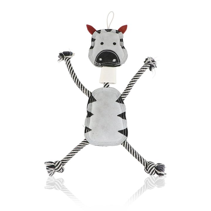 PAWPOURRI Rope & Suede Dog Toy | Tough, Durable Chew Toy for Adult Dogs | Interactive Chewing & Play | (Grey Zebra Toy)