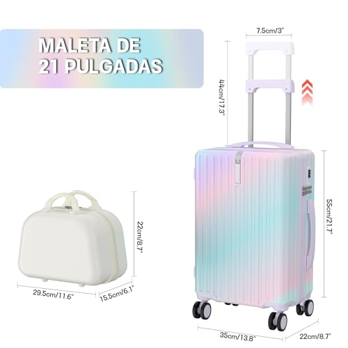 HOGESA Maleta Carry On, 20" y 14", con Neceser, Portavasos, USB Puerto de Carga y Práctico Gancho, Ruedas Giratorias Silenciosa 360°, Candado de Seguridad(Arcoíris)