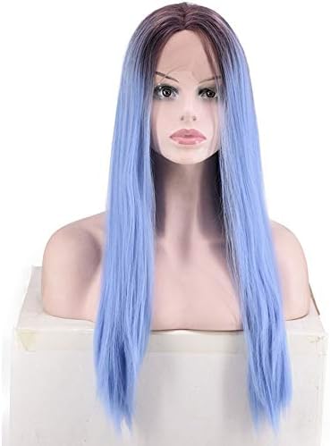 LASTARTS Dark Rooted Ombre Classic Blue Straight Wig For Ladies Synthetic Hair Wigs With Middle Parting Female Composite Wig Lace Wig Role-playing Wig (Color : Photo Color)