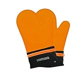 Detachable Silicone Oven Mitt - Oven Mitts with Quilted Cotton Lining -1 Pair of Professional Heat Resistant Potholder Gloves - Washable - Orange