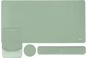 MOSISO Keyboard Mouse Pad Set, Large Gaming Mouse Pad&Rectangular Keyboard Wrist Rest&Mousepad with Wrist Rest&Coaster, Ergonomic Non-Slip&Easy Typing Pad with Curved Silicone Lining, Antique Green