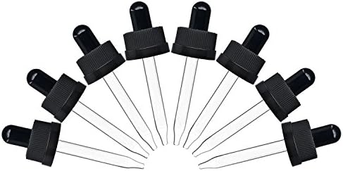 Auvanteo Glass Eye Droppers with Pressure Rotating Child Safety Cover Perfect for Essential Oils, Set of 8, Compatible with doTERRA and Young Living 15ml Bottles
