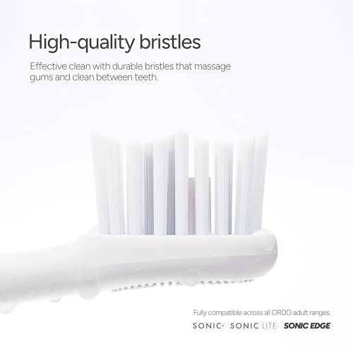 ORDO Sonic Brush Heads – Replacement Brush Heads Compatible with ORDO Sonic+, Sonic Lite and Edge Electric Toothbrush | Soft Bristles, Silicone Polishing Element | Pack of 4, White Silver