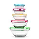 Imperial Home MW1640 Glass Mixing Bowls Glass Food Storage Containers With Multi Color Lids Total 10 pcs Set