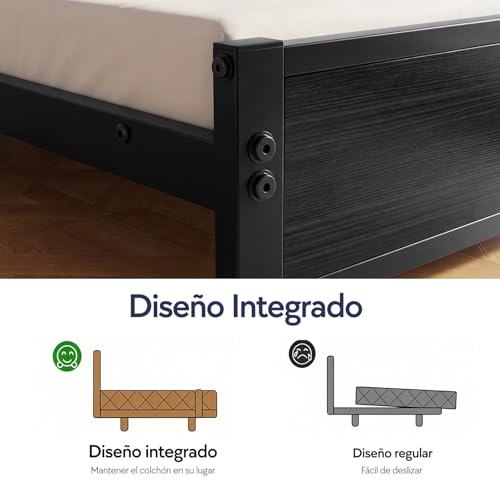 OSLIFE Base Cama Matrimonial Metal,18 Pulgadas/45 cm de Altura,Cabecero con Almacenamiento,Espacio de Almacenamiento Debajo de la Cama, cabecera，Hierro Metálico Camas，con Gran Capacidad de Carga